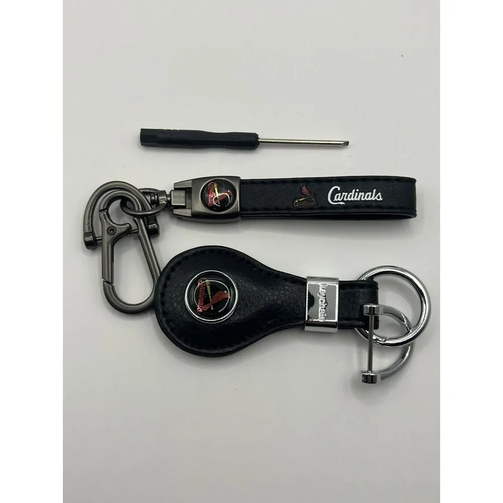 2X~BLACK Cardinals CAR‎ AUTO FAUX LEATHER KEYCHAIN FOB KEY CHAIN RING